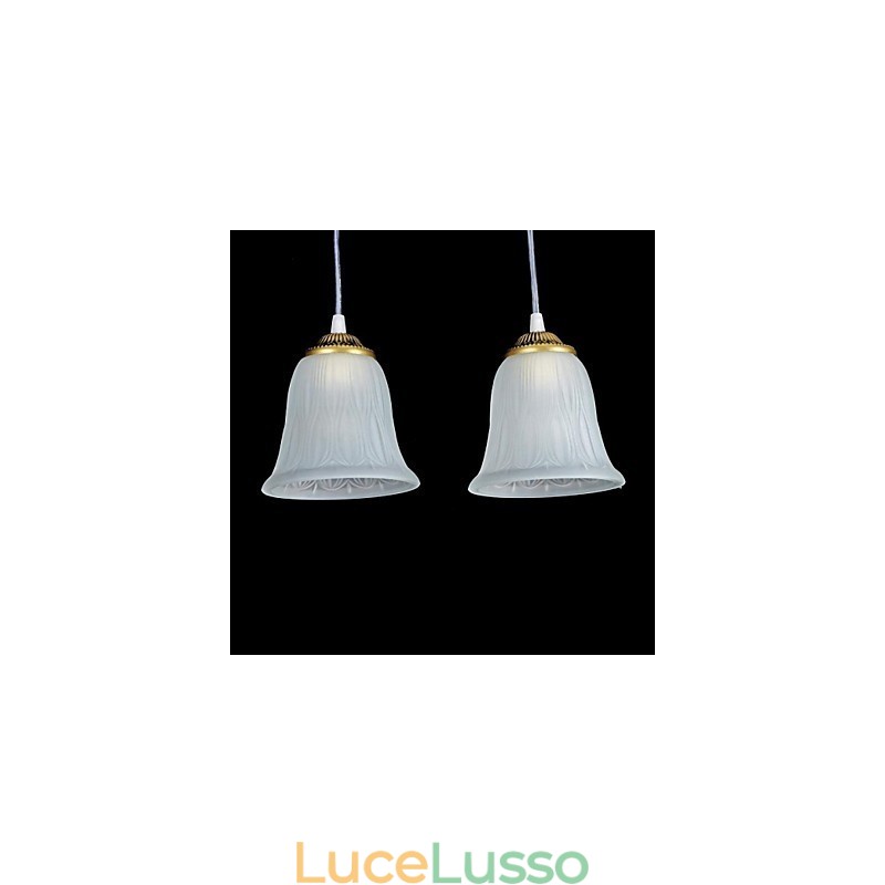 Pendente in bronzo con tre luci, paralume in vetro, modello europeo retrò classico