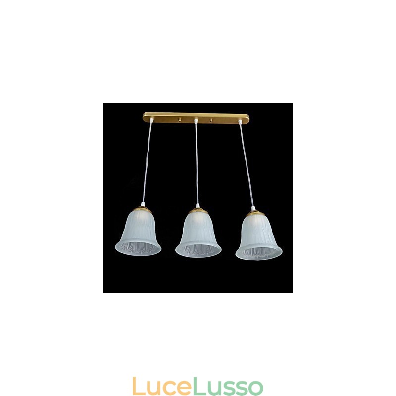 Pendente in bronzo con tre luci, paralume in vetro, modello europeo retrò classico