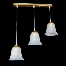 Pendente in bronzo con tre luci, paralume in vetro, modello europeo retrò classico