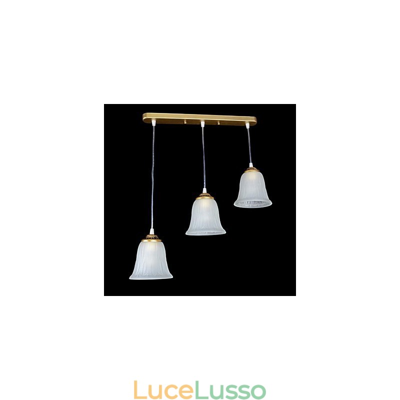Pendente in bronzo con tre luci, paralume in vetro, modello europeo retrò classico