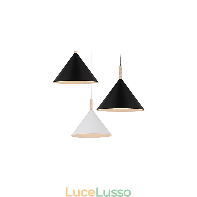 Mini lampada a sospensione artistica a cono 1 luce Modern Simplicity Finish Nero Bianco Alluminio e luce a goccia in legno
