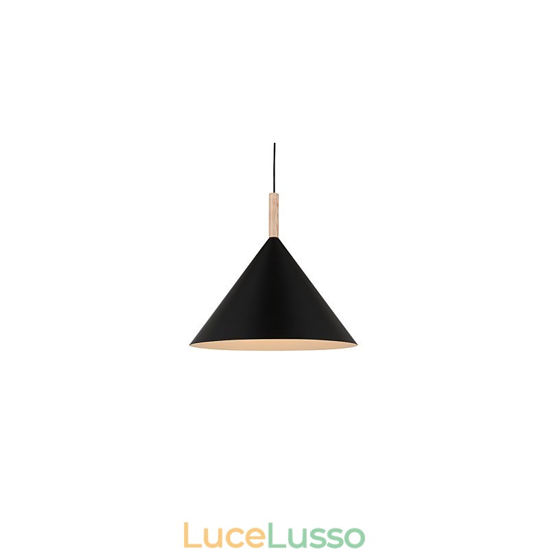 Mini lampada a sospensione artistica a cono 1 luce Modern Simplicity Finish Nero Bianco Alluminio e luce a goccia in legno