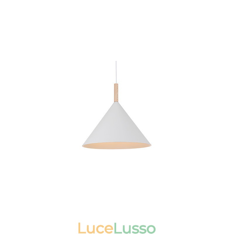 Mini lampada a sospensione artistica a cono 1 luce Modern Simplicity Finish Nero Bianco Alluminio e luce a goccia in legno