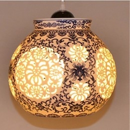 Lampada in ceramica retrò Lampadario a testa singola blu Scale Lampadario creativo