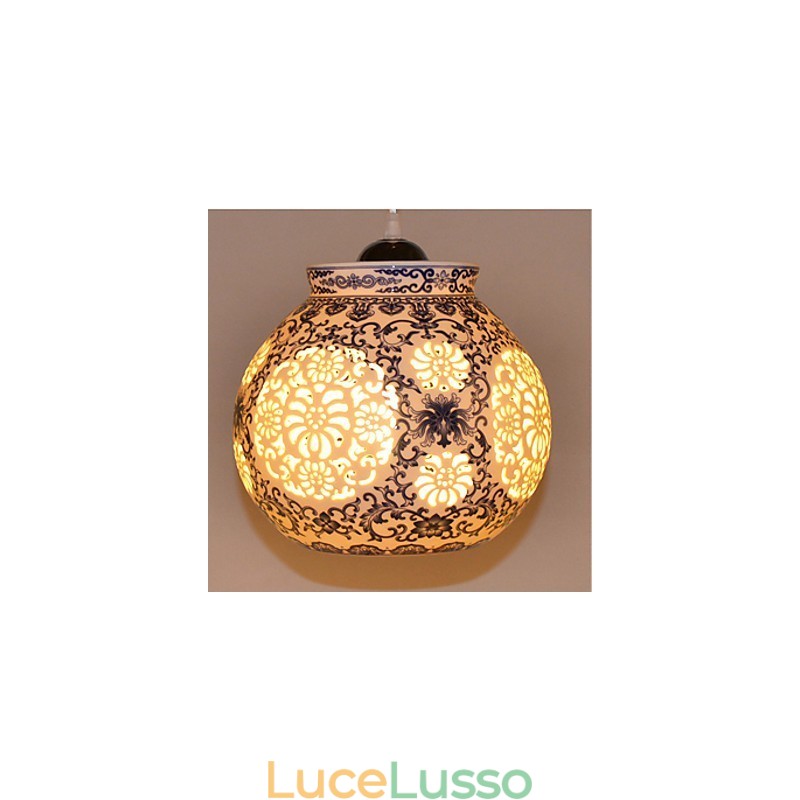 Lampada in ceramica retrò Lampadario a testa singola blu Scale Lampadario creativo