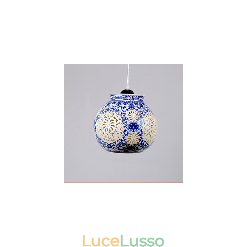Lampada in ceramica retrò Lampadario a testa singola blu Scale Lampadario creativo