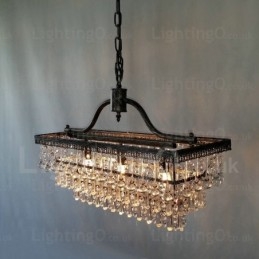 Lampadario in metallo di cristallo classico tradizionale rettangolare a 3 livelli per