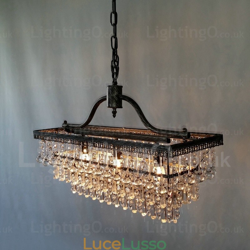 Lampadario in metallo di cristallo classico tradizionale rettangolare a 3 livelli per