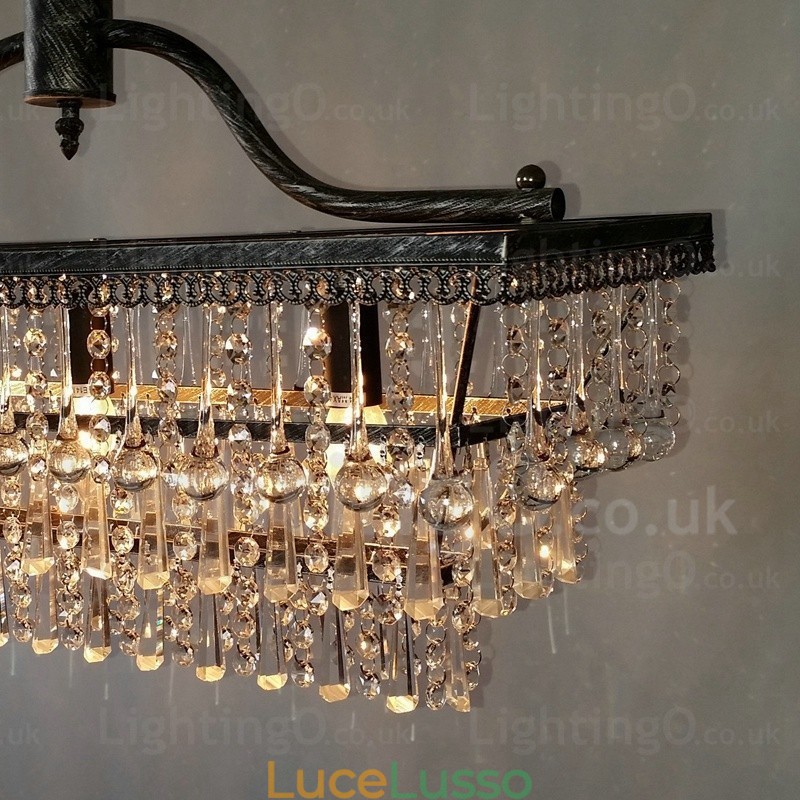 Lampadario in metallo di cristallo classico tradizionale rettangolare a 3 livelli per