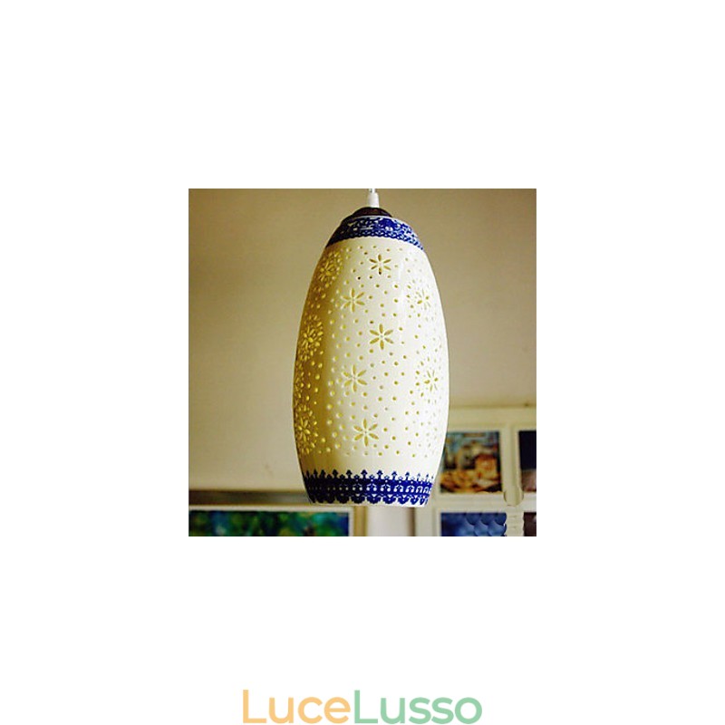 Lampada in ceramica retrò Lampadario a testa singola blu per scale Lampadario creativo