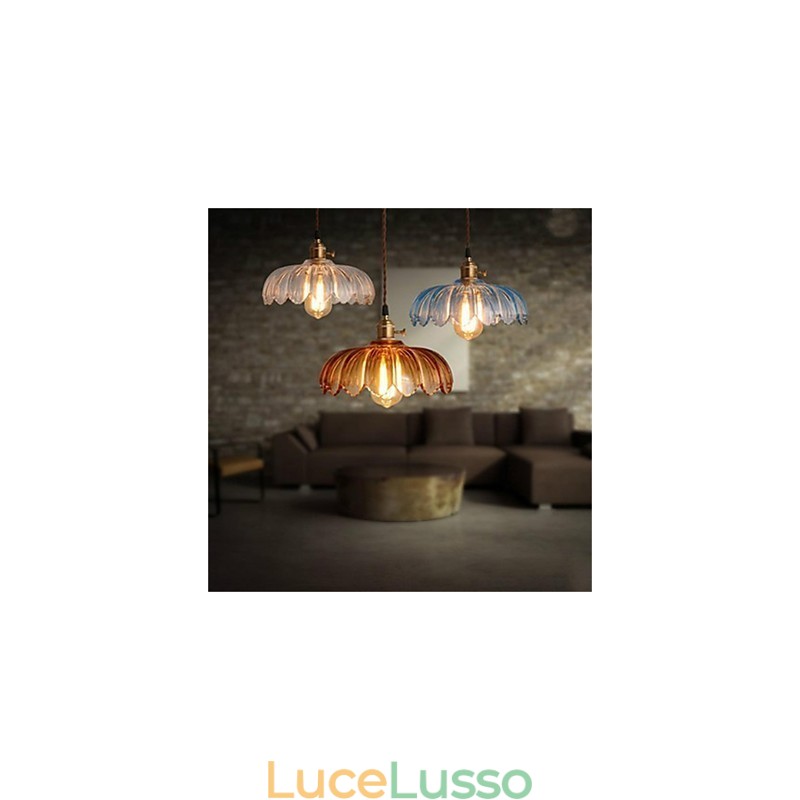 Il lampadario in vetro con fiori retrò Old Shanghai con cappuccio in rame