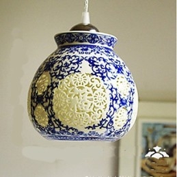 Lampada in ceramica retrò Lampadario a testa singola blu Scale Lampadario creativo