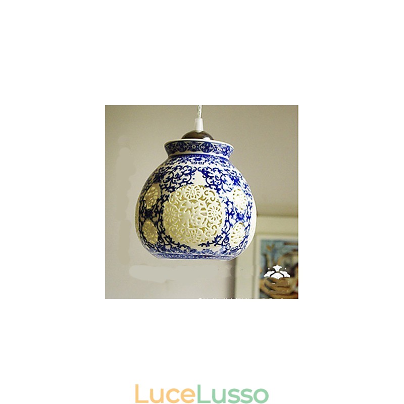 Lampada in ceramica retrò Lampadario a testa singola blu Scale Lampadario creativo