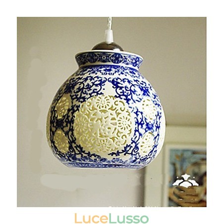 Lampada in ceramica retrò Lampadario a testa singola blu Scale Lampadario creativo Lampada in ceramica retrò Lampadario a testa singola blu Scale Lampadario creativo