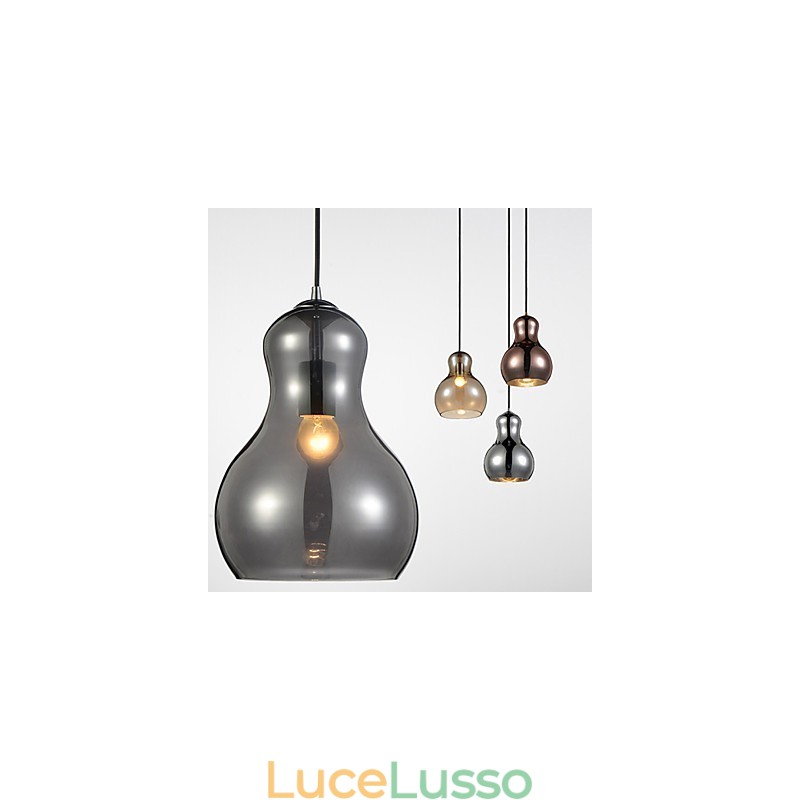 Lampada a sospensione a forma di zucca, 1 luce, moderna semplicità, oro cromato, oro rosa, ambra, grigio fumé, vetro e acciaio al carbonio