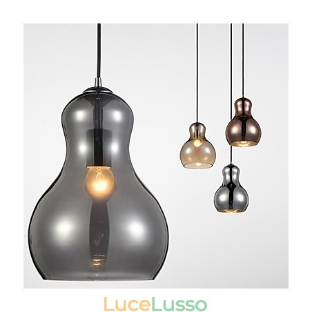 Lampada a sospensione a forma di zucca, 1 luce, moderna semplicità, oro cromato, oro rosa, ambra, grigio fumé, vetro e acciaio al carbonio Lampada a sospensione a forma di zucca, 1 luce, moderna semplicità, oro cromato, oro rosa, ambra, grigio fumé, vetro e acciaio al carbonio