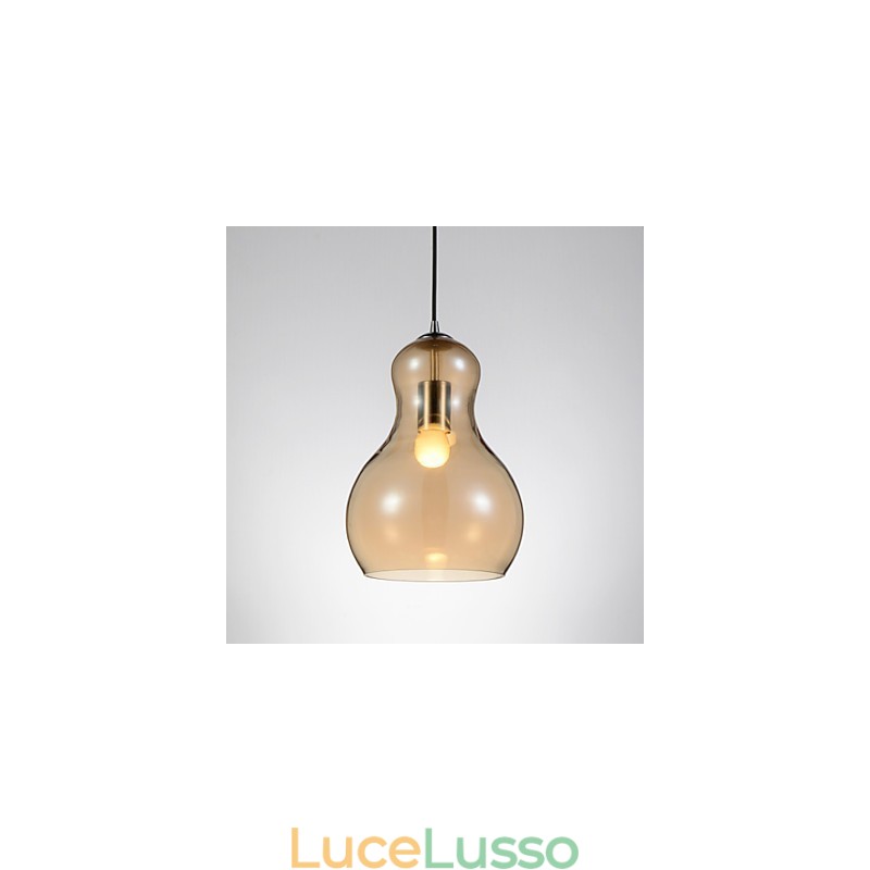 Lampada a sospensione a forma di zucca, 1 luce, moderna semplicità, oro cromato, oro rosa, ambra, grigio fumé, vetro e acciaio al carbonio