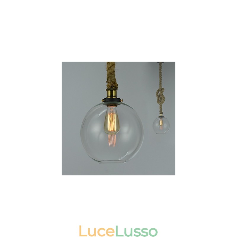 Lampadario in vetro creativo industriale vintage country americano con testa singola e corda