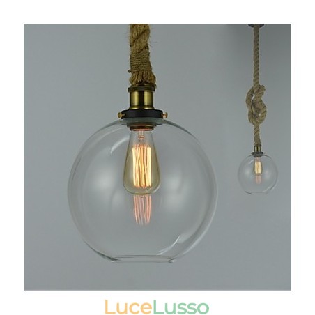 Lampadario in vetro creativo industriale vintage country americano con testa singola e corda Lampadario in vetro creativo industriale vintage country americano con testa singola e corda
