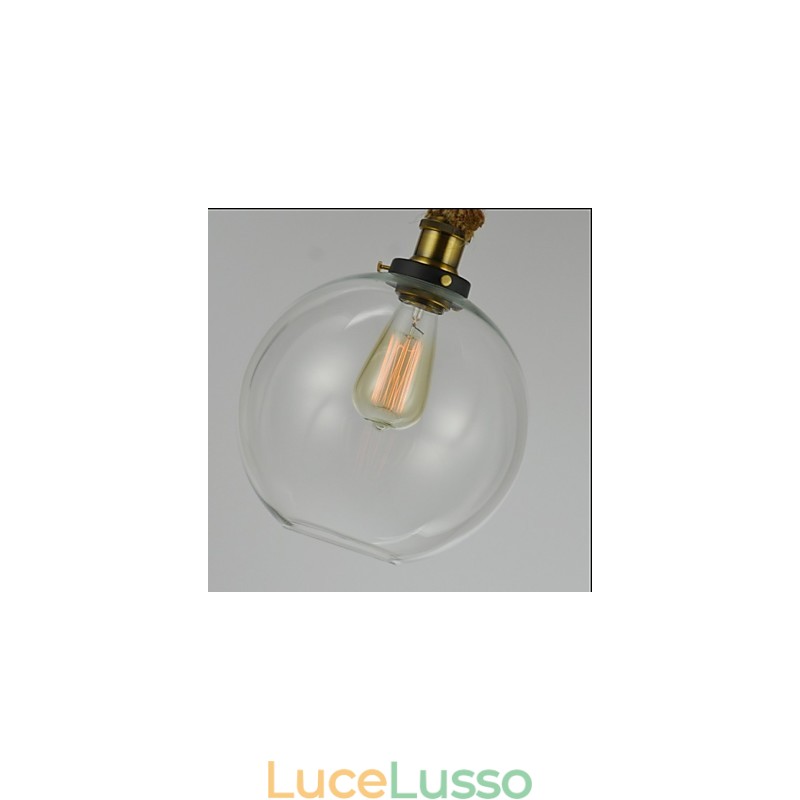 Lampadario in vetro creativo industriale vintage country americano con testa singola e corda