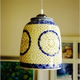 Lampada in ceramica retrò Lampadario a testa singola blu Scale Lampadario creativo