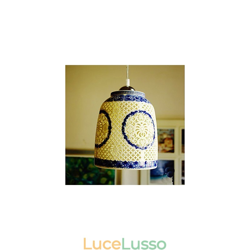 Lampada in ceramica retrò Lampadario a testa singola blu Scale Lampadario creativo