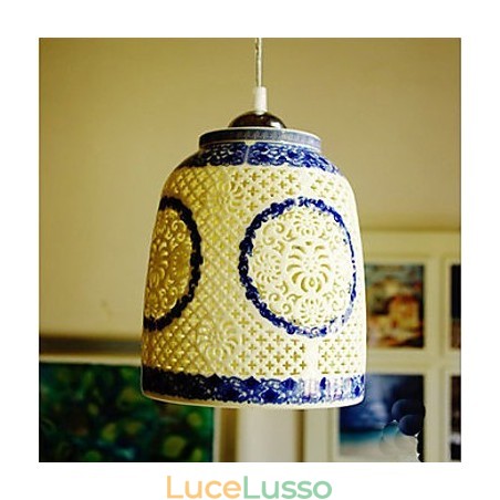 Lampada in ceramica retrò Lampadario a testa singola blu Scale Lampadario creativo Lampada in ceramica retrò Lampadario a testa singola blu Scale Lampadario creativo