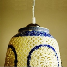 Lampada in ceramica retrò Lampadario a testa singola blu Scale Lampadario creativo