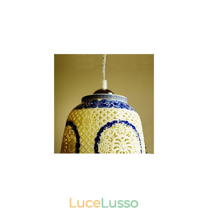 Lampada in ceramica retrò Lampadario a testa singola blu Scale Lampadario creativo