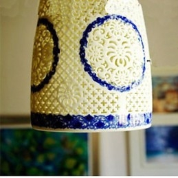 Lampada in ceramica retrò Lampadario a testa singola blu Scale Lampadario creativo
