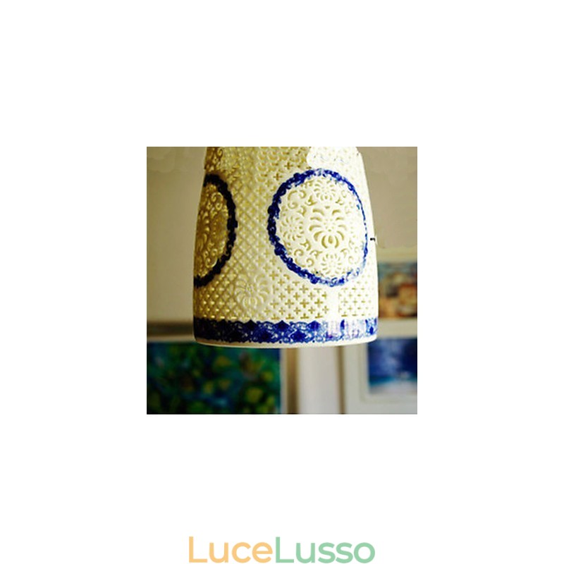 Lampada in ceramica retrò Lampadario a testa singola blu Scale Lampadario creativo