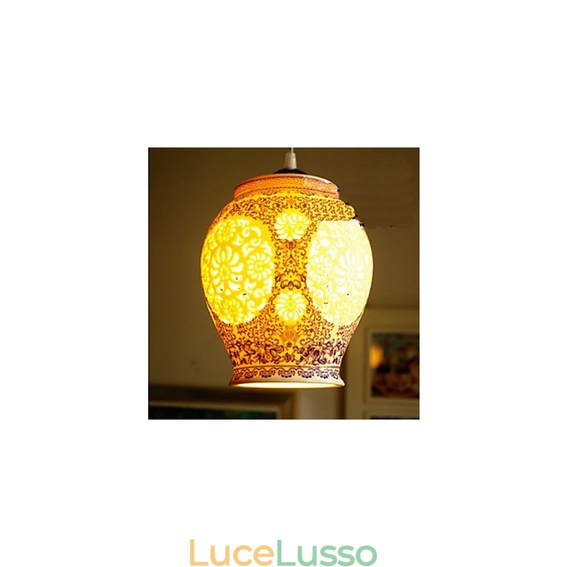 Lampada in ceramica retrò Lampadario a testa singola blu Scale Lampadario creativo