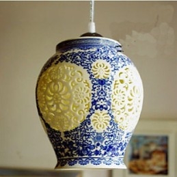 Lampada in ceramica retrò Lampadario a testa singola blu Scale Lampadario creativo