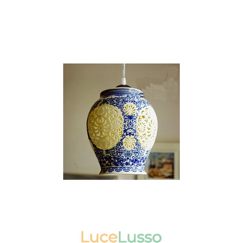 Lampada in ceramica retrò Lampadario a testa singola blu Scale Lampadario creativo