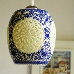Lampada in ceramica retrò Lampadario a testa singola blu Scale Lampadario creativo