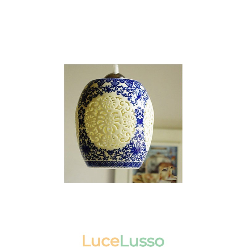 Lampada in ceramica retrò Lampadario a testa singola blu Scale Lampadario creativo