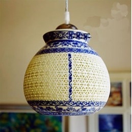 Lampada in ceramica retrò Lampadario a testa singola blu per scale Lampadario creativo