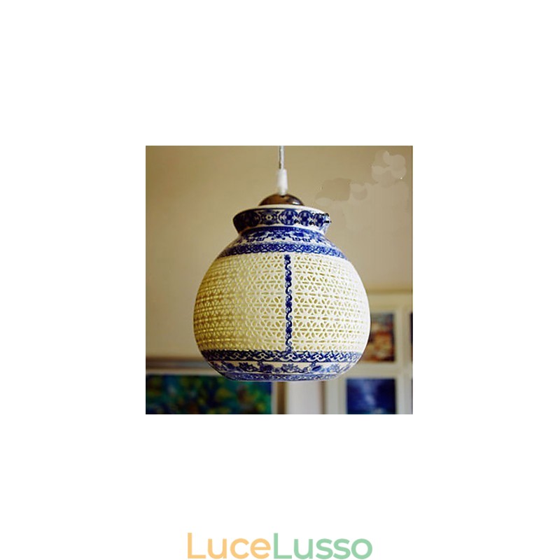 Lampada in ceramica retrò Lampadario a testa singola blu per scale Lampadario creativo