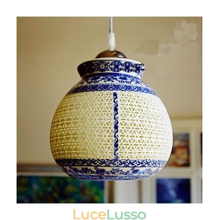 Lampada in ceramica retrò Lampadario a testa singola blu per scale Lampadario creativo Lampada in ceramica retrò Lampadario a testa singola blu per scale Lampadario creativo