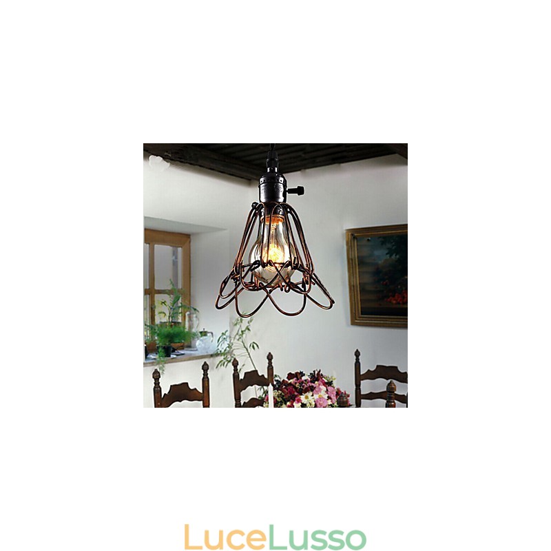 Lampada a vento industriale americana retrò piccolo lampadario gabbia di ferro