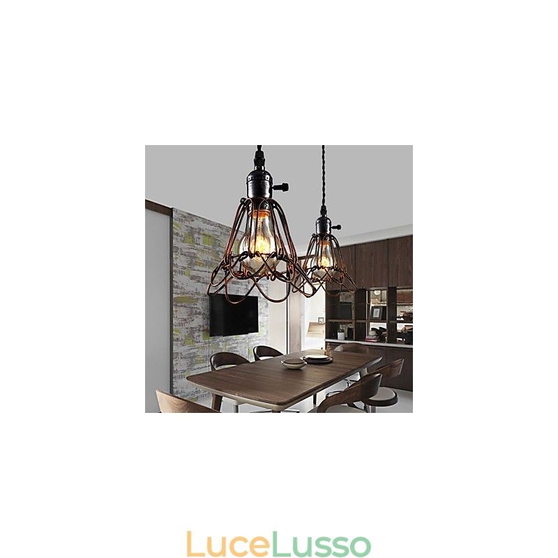 Lampada a vento industriale americana retrò piccolo lampadario gabbia di ferro