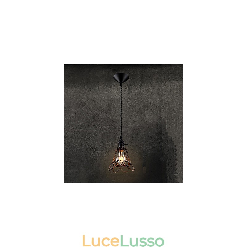 Lampada a vento industriale americana retrò piccolo lampadario gabbia di ferro