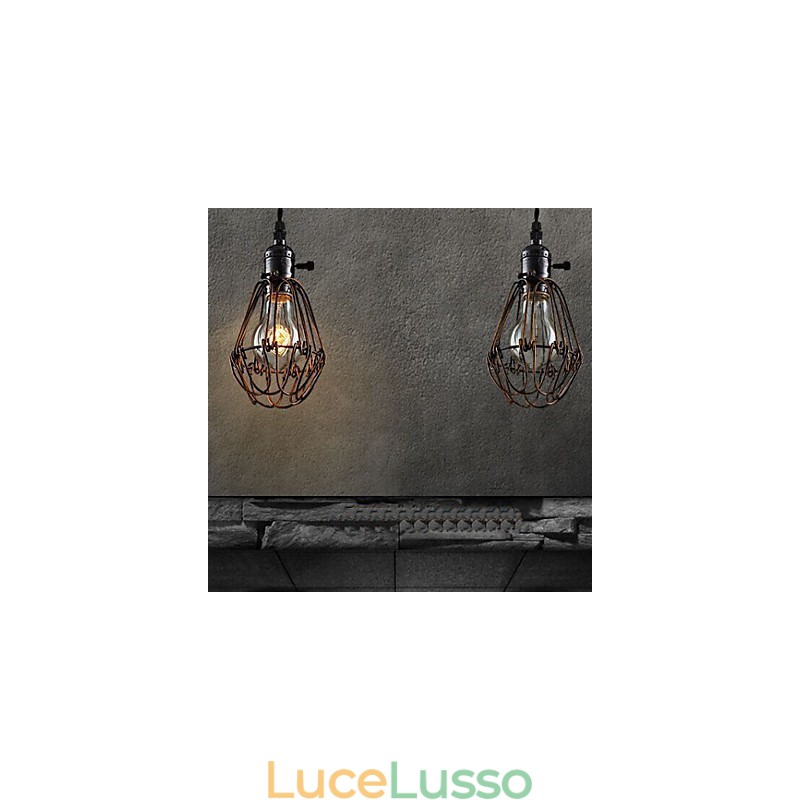 Lampada a vento industriale americana retrò piccolo lampadario gabbia di ferro