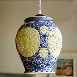 Lampada in ceramica retrò Lampadario a testa singola blu per scale Lampadario creativo