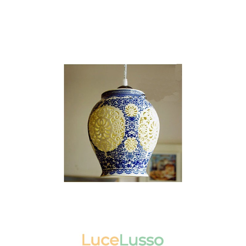 Lampada in ceramica retrò Lampadario a testa singola blu per scale Lampadario creativo