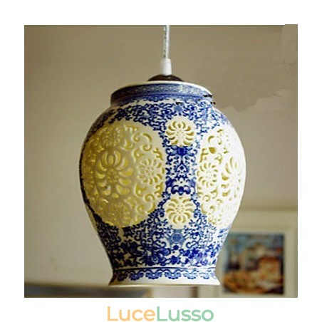 Lampada in ceramica retrò Lampadario a testa singola blu per scale Lampadario creativo Lampada in ceramica retrò Lampadario a testa singola blu per scale Lampadario creativo