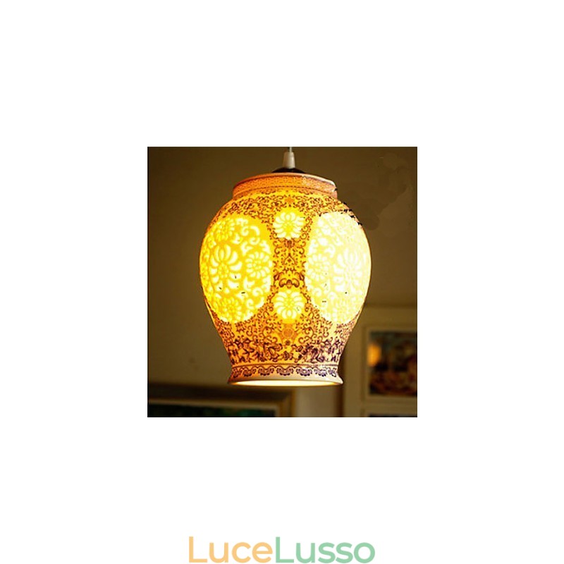 Lampada in ceramica retrò Lampadario a testa singola blu per scale Lampadario creativo