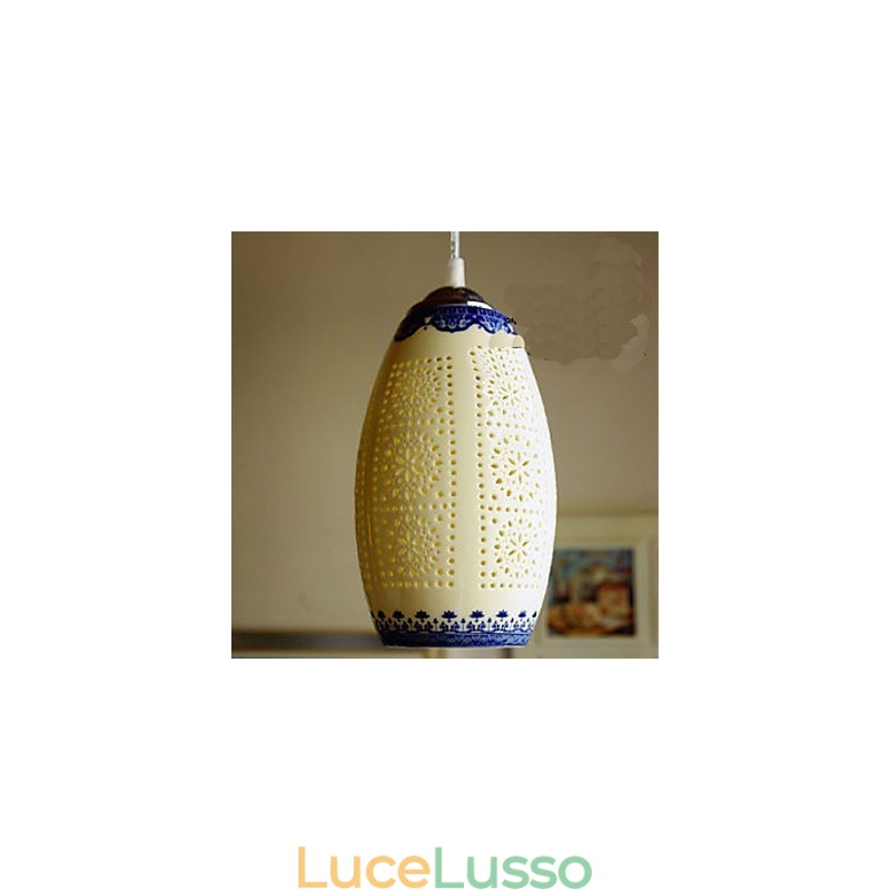 Lampada in ceramica retrò Lampadario a testa singola blu Scale Lampadario creativo