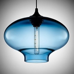 1 luce moderna in vetro bianco e blu trasparente a sospensione