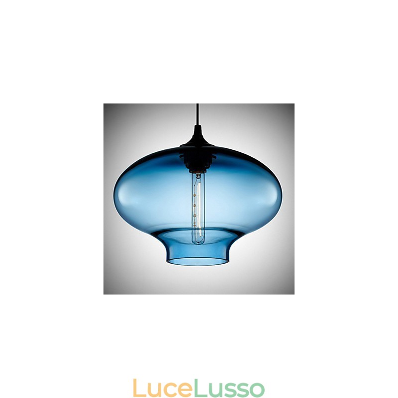 1 luce moderna in vetro bianco e blu trasparente a sospensione